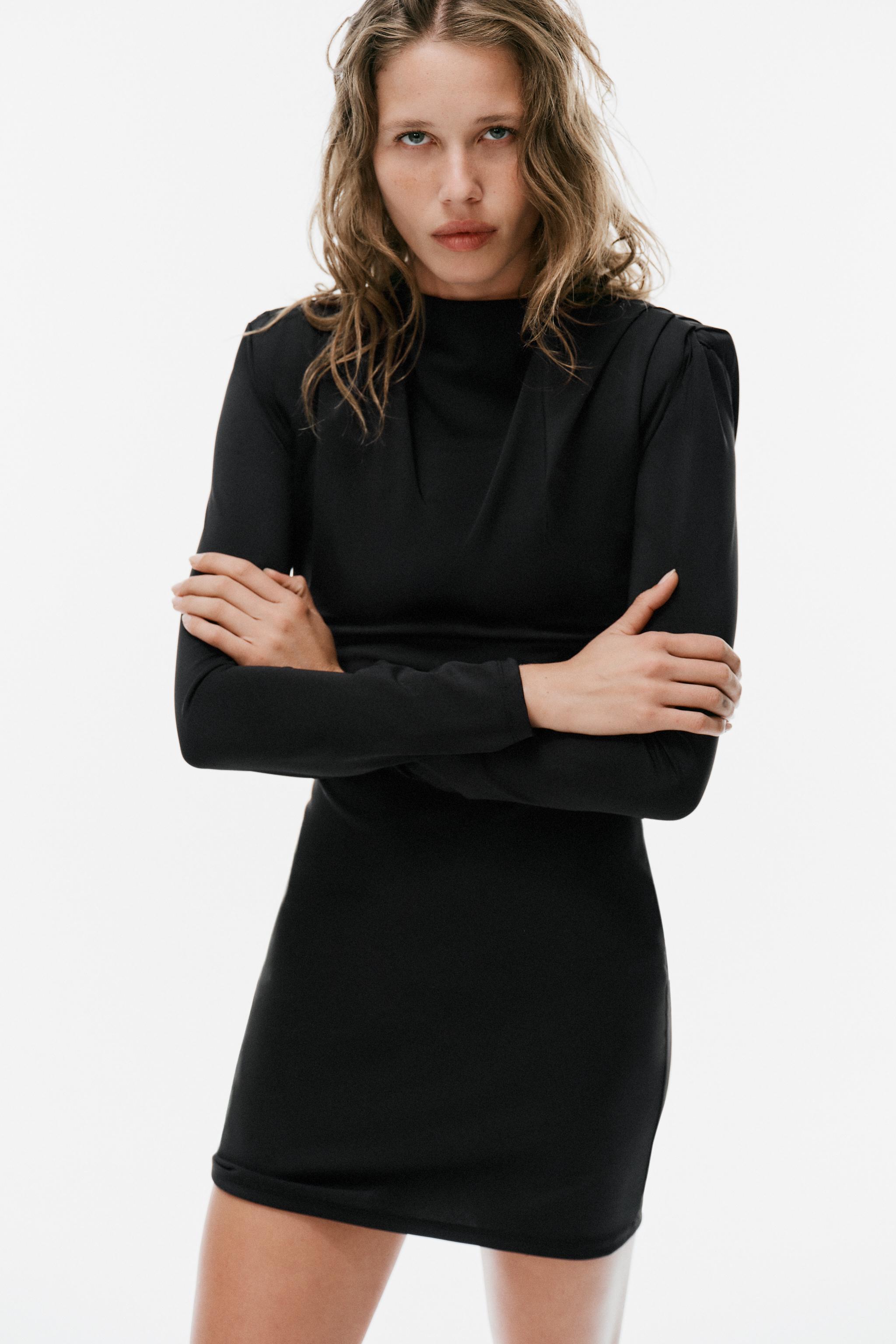 PLEATED MINI DRESS WITH SHOULDER PADS